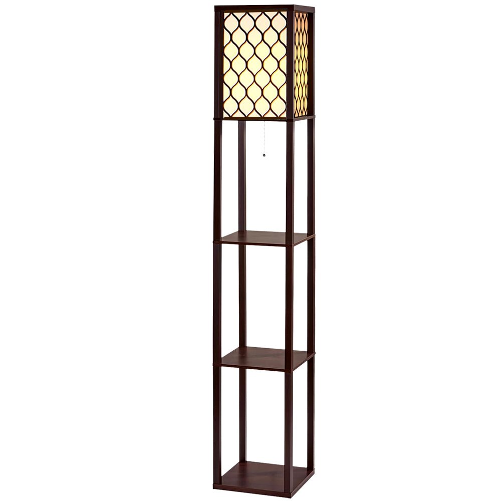 Artiss Floor Lamp 3 Tier Shelf Storage LED Light Stand Home Room Pattern Brown - RetroVibes.au