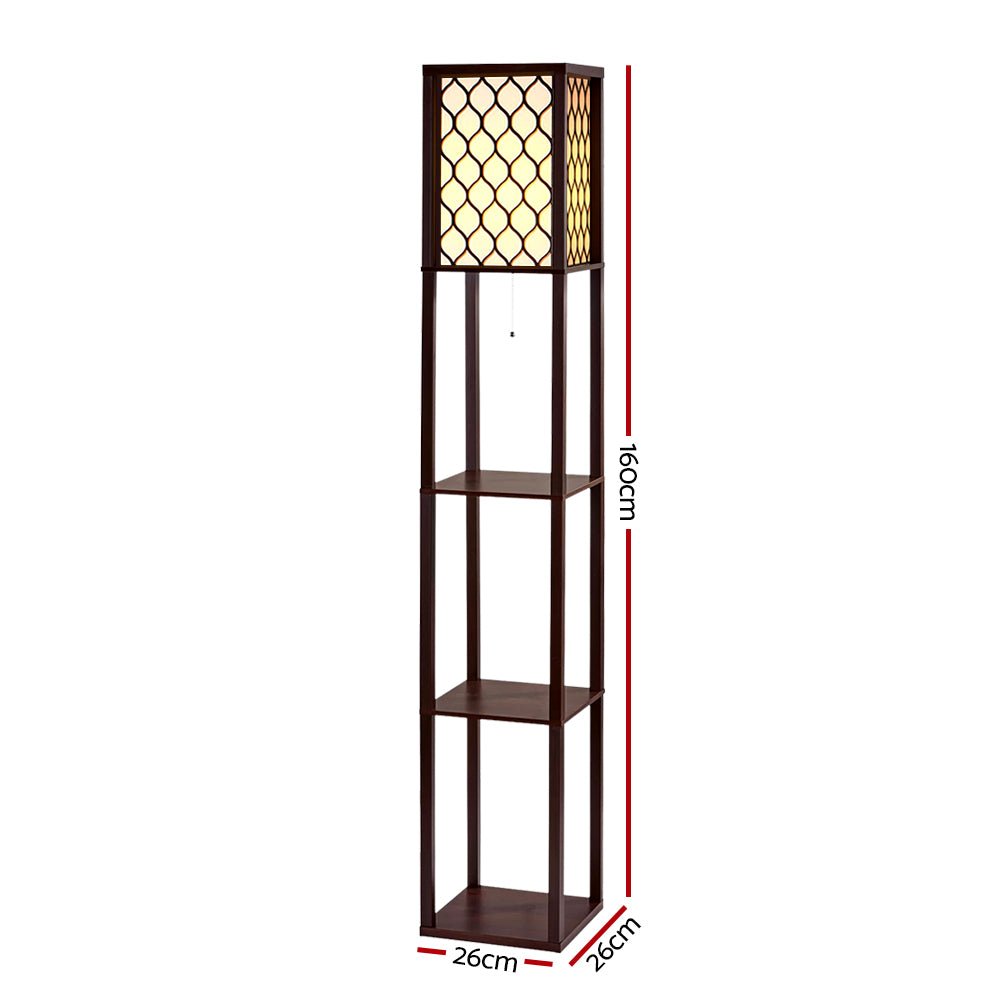 Artiss Floor Lamp 3 Tier Shelf Storage LED Light Stand Home Room Pattern Brown - RetroVibes.au
