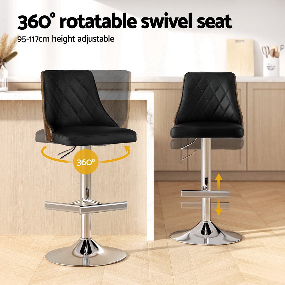 Artiss Swivel Bar Stools – Black (Set of 2) - RetroVibes.au