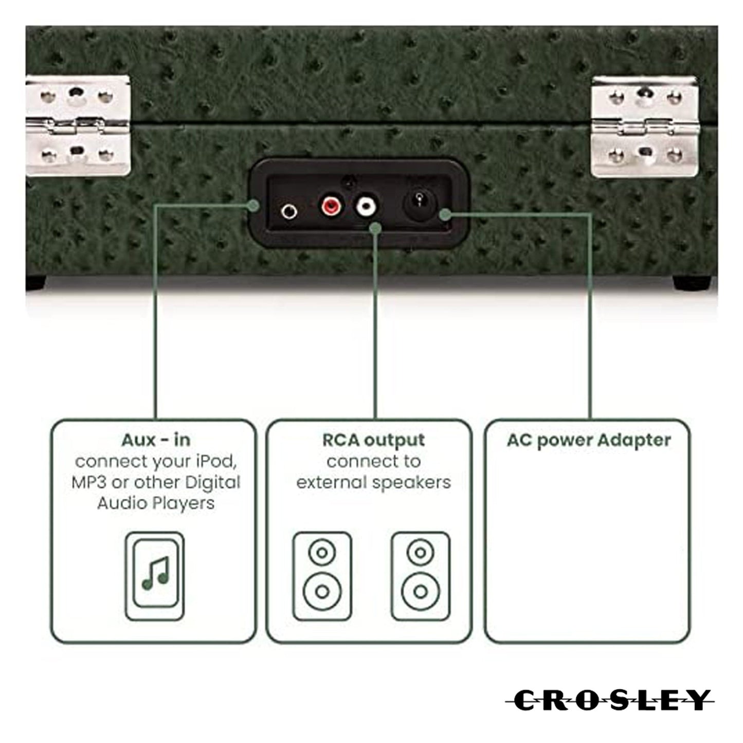 Crosley Cruiser Plus Bluetooth Turntable 3 Speed Ostrich Green - RetroVibes.au