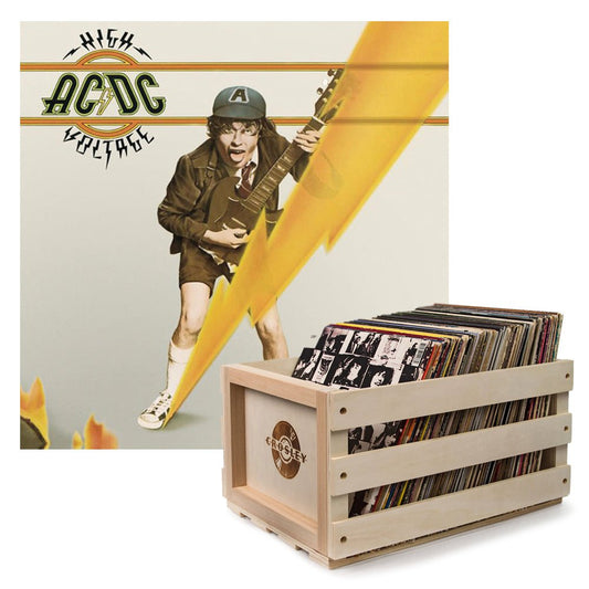 Crosley Record Storage Crate AC/DC High Voltage Vinyl Album Bundle - RetroVibes.au