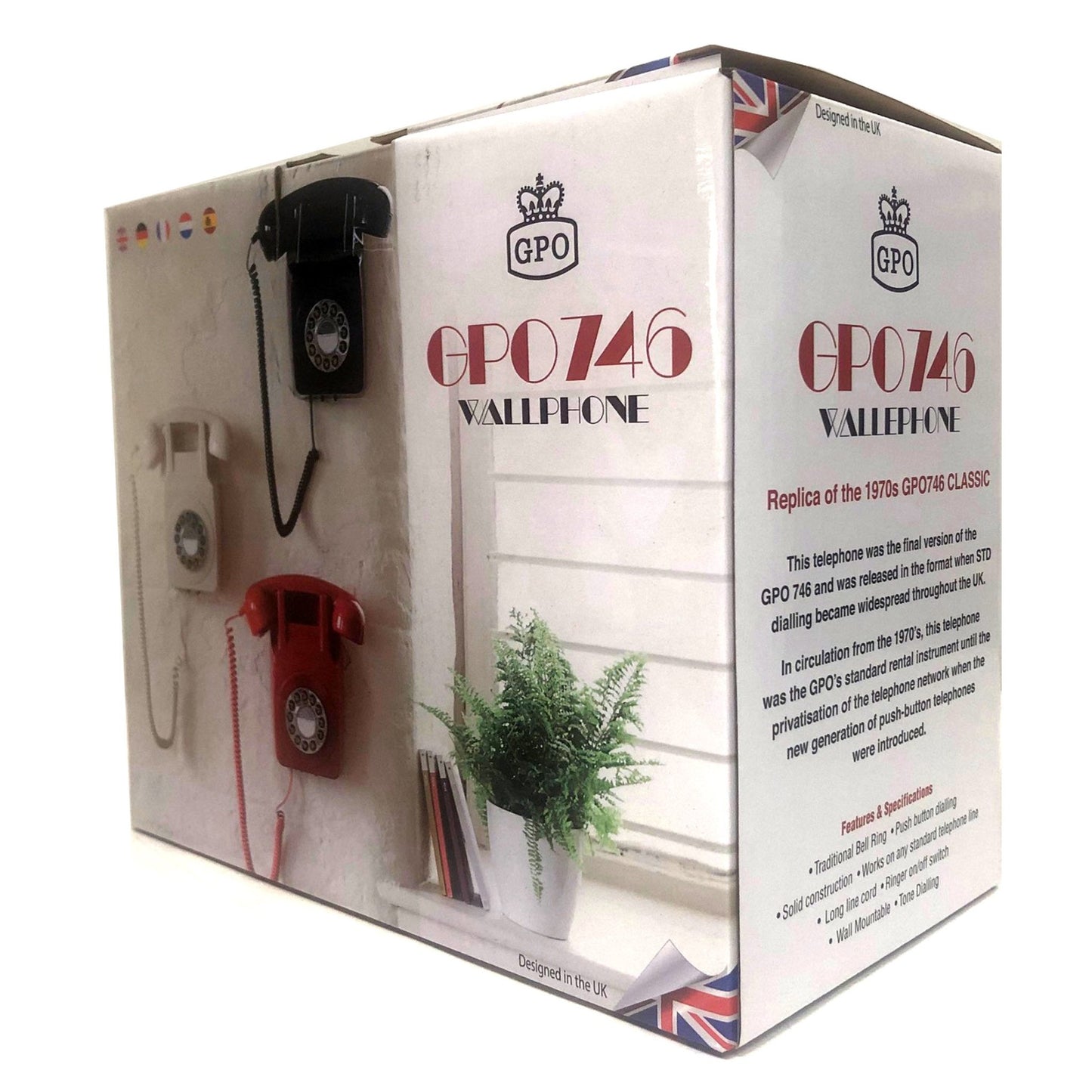 GPO 746 Retro Wall Mount Rotary Push Button Home Phone Landline Classic Red - RetroVibes.au