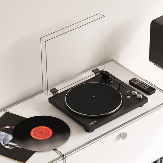 Kanto OBI3 Turntable - Matte Black with Kanto ORA 100W Powered Speakers - Black Bundle - RetroVibes.au