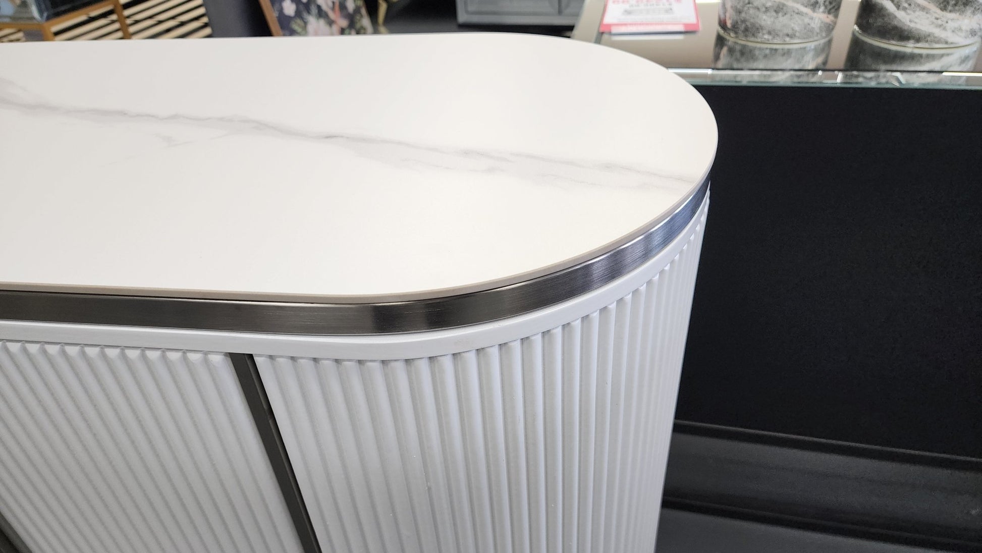 Kingsley Marble Sideboard – White with Silver Trim - RetroVibes.au