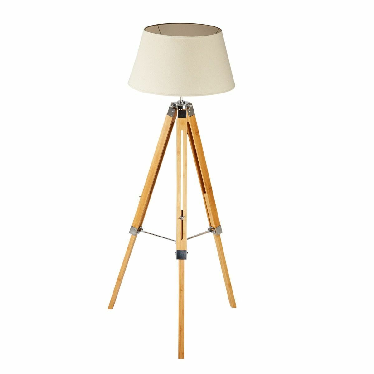 LARGE TRIPOD FLOOR LAMP Linen Shade Modern Light Bamboo Vintage Wooden Retro - RetroVibes.au
