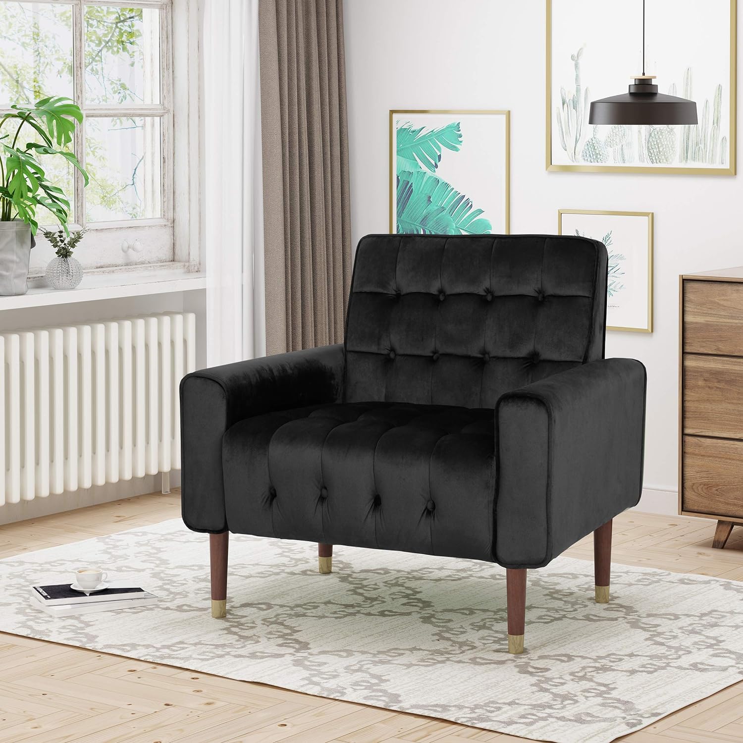 Lewisham Black Tufted Velvet Armchair - RetroVibes.au
