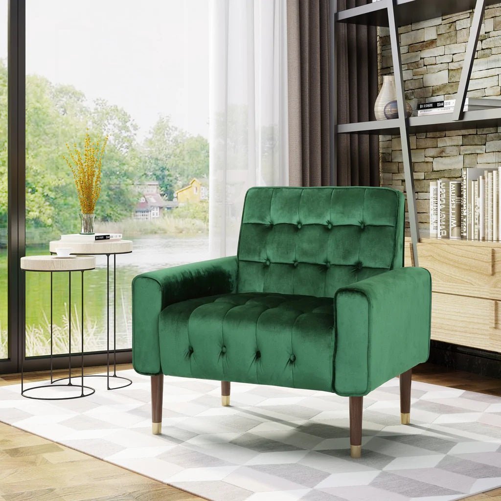 Lewisham Emerald Tufted Velvet Armchair - RetroVibes.au