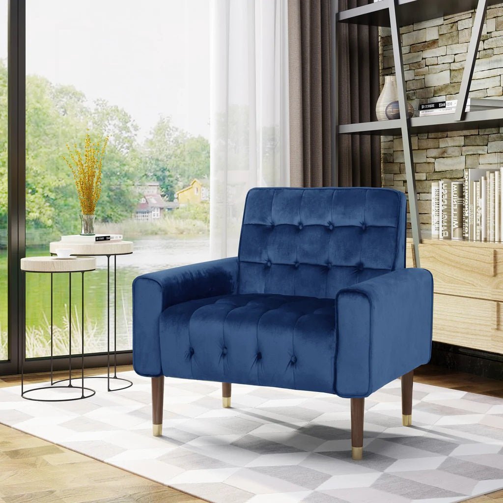 Lewisham Navy Blue Tufted Velvet Armchair - RetroVibes.au
