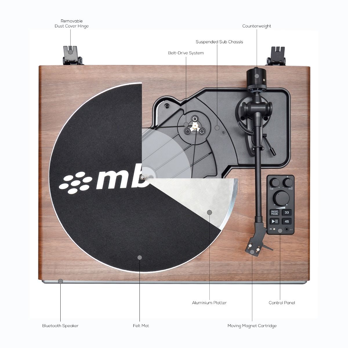 mbeat Hi - Fi Turntable with Built - In Bluetooth Receiving Speaker - RetroVibes.au
