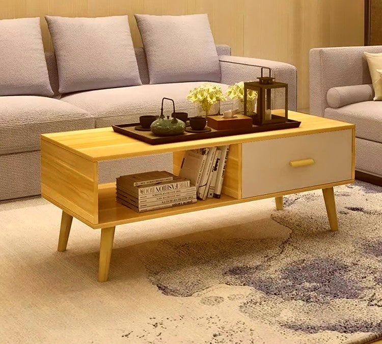 Retro Storage Coffee Table – Drawer & Open Shelf - RetroVibes.au