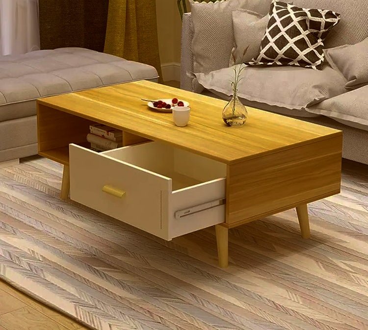 Retro Storage Coffee Table – Drawer & Open Shelf - RetroVibes.au