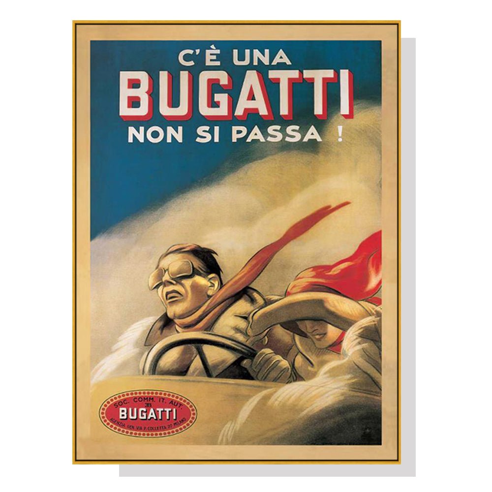 Retro Wall Art Bugatti Gold Frame Canvas - RetroVibes.au