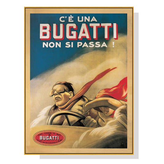 Retro Wall Art Bugatti Gold Frame Canvas - RetroVibes.au