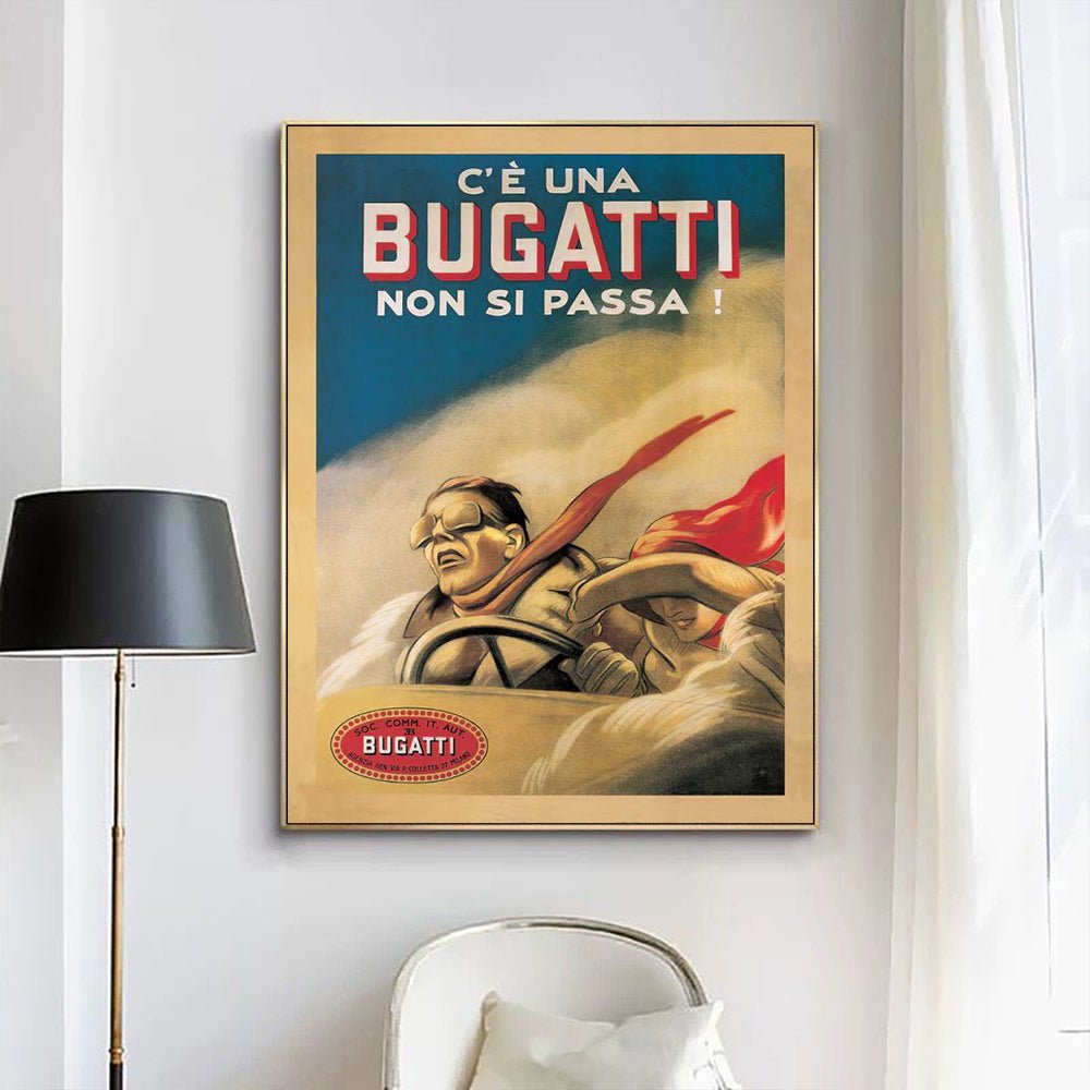 Retro Wall Art Bugatti Gold Frame Canvas - RetroVibes.au