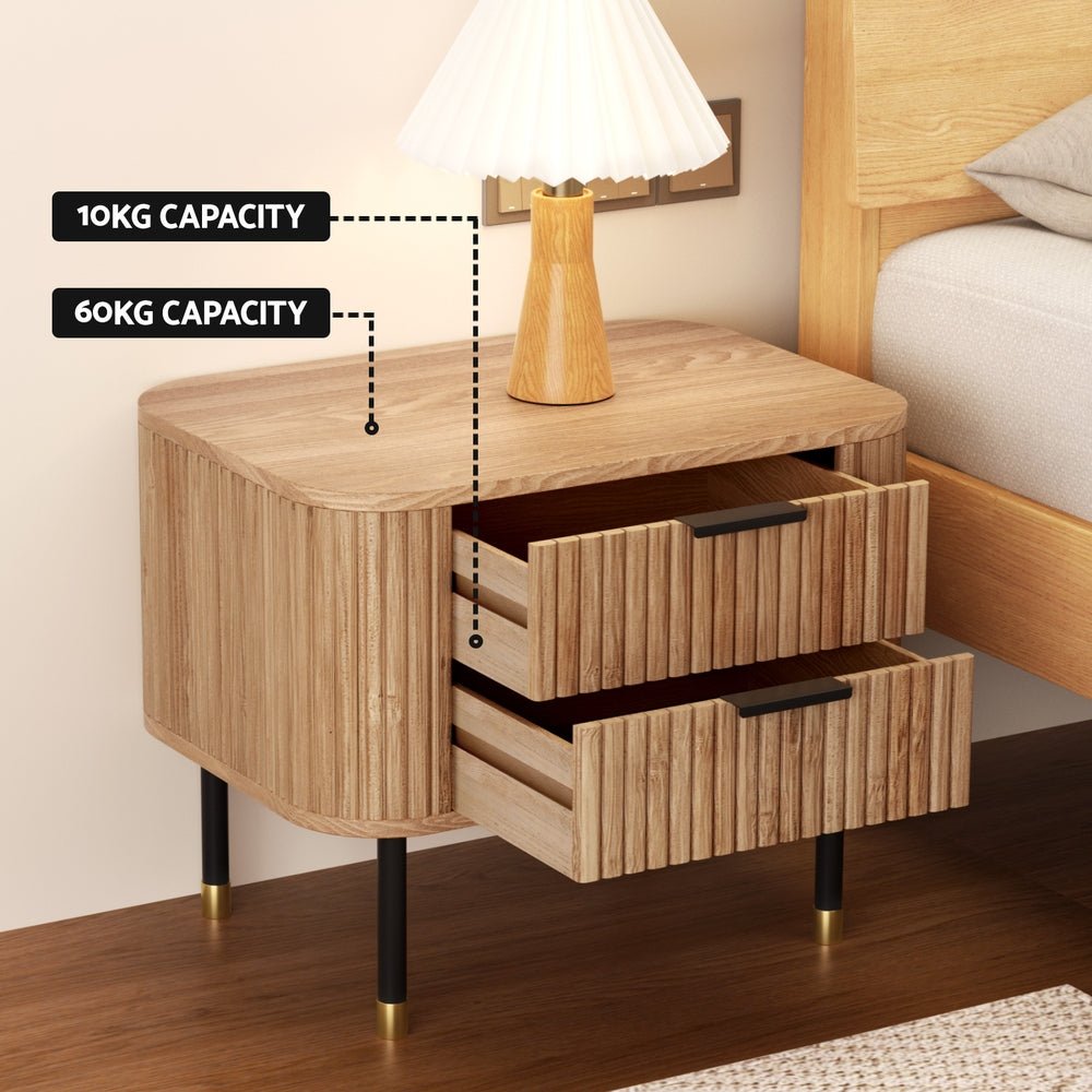 Retro Wooden Bedside Table – 2 Drawers - RetroVibes.au