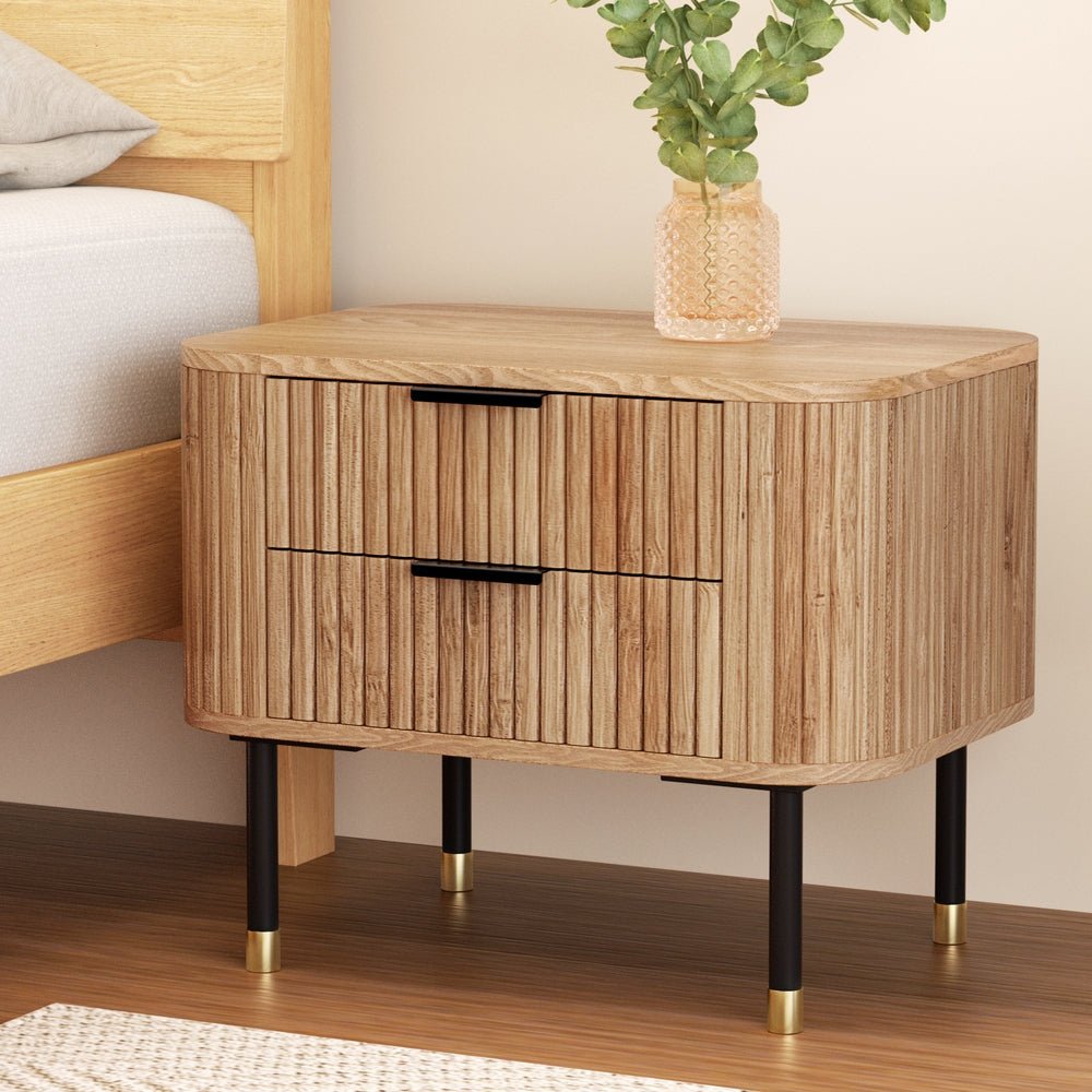 Retro Wooden Bedside Table – 2 Drawers - RetroVibes.au