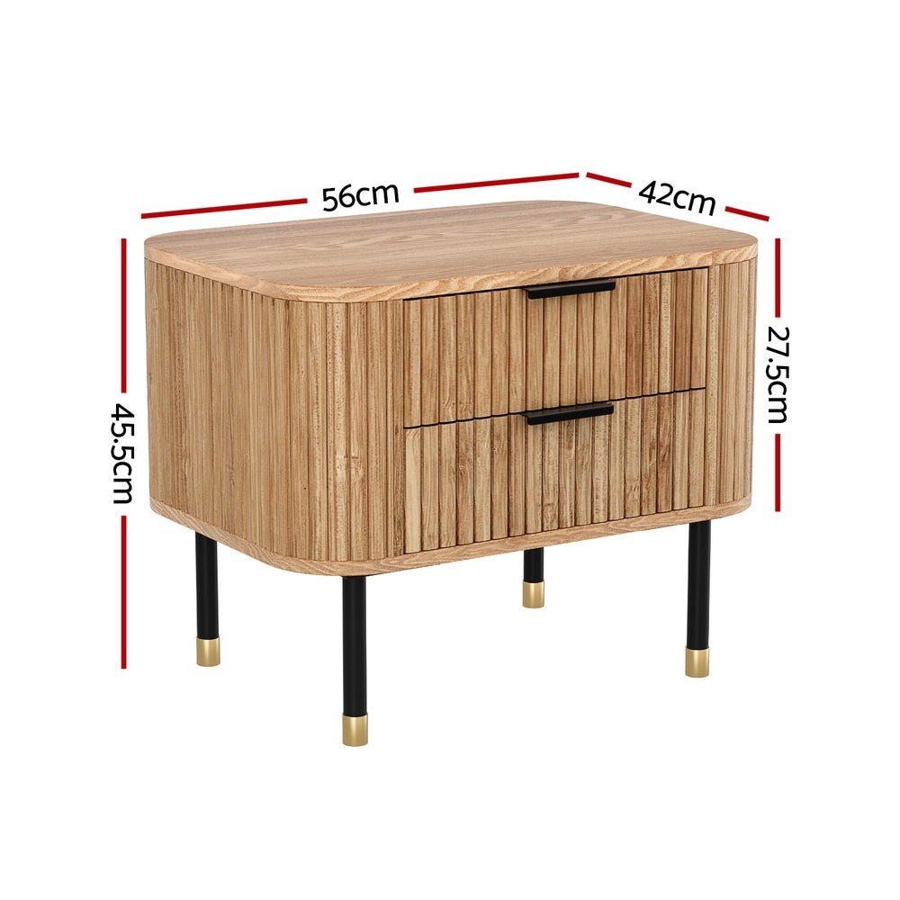 Retro Wooden Bedside Table – 2 Drawers - RetroVibes.au