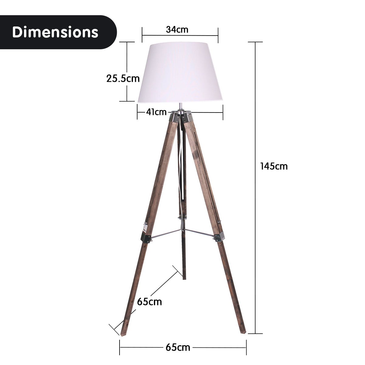 Sarantino Solid Wood Tripod Floor Lamp Adjustable Height White Shade - RetroVibes.au