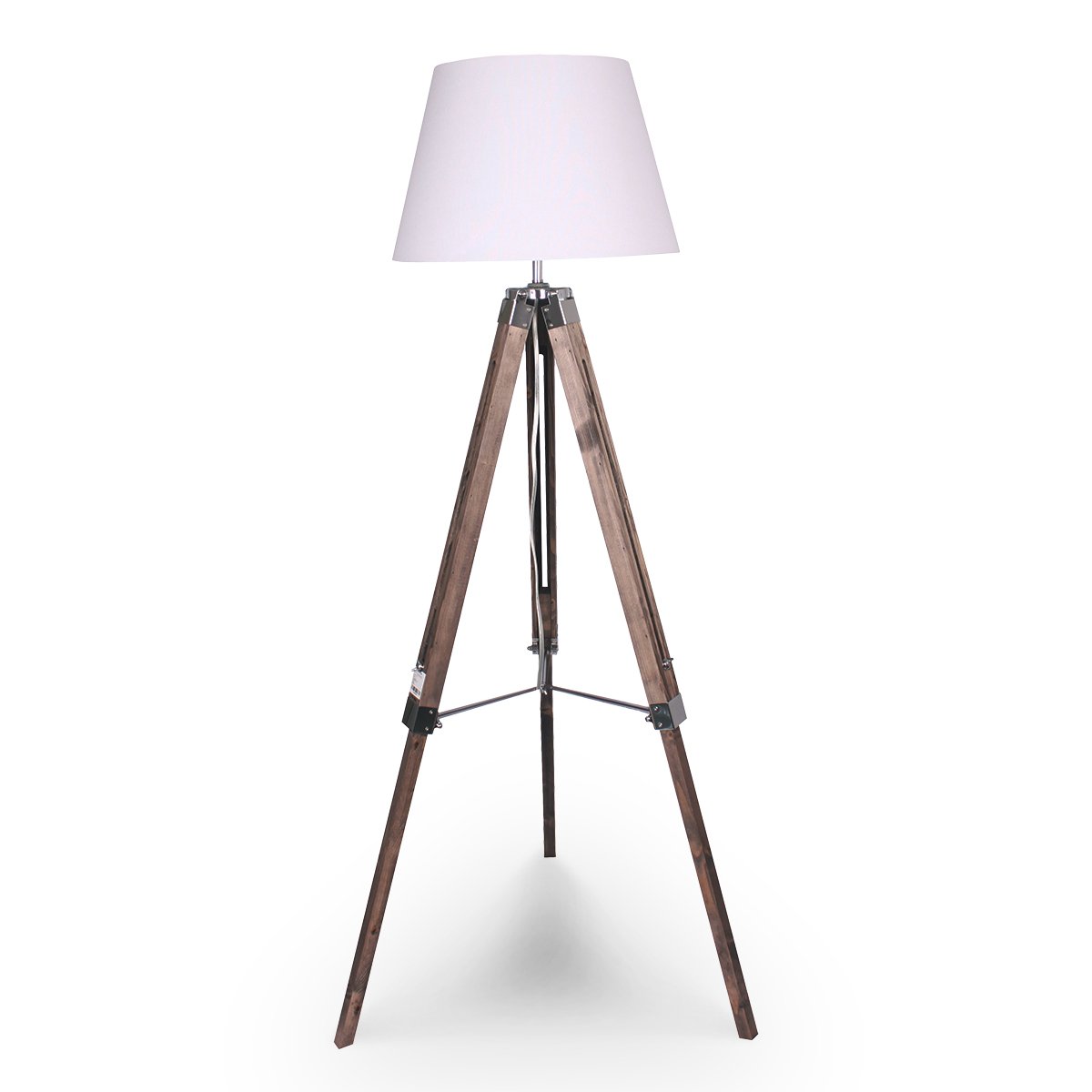 Sarantino Solid Wood Tripod Floor Lamp Adjustable Height White Shade - RetroVibes.au