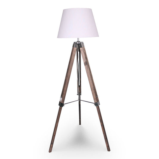 Sarantino Solid Wood Tripod Floor Lamp Adjustable Height White Shade - RetroVibes.au