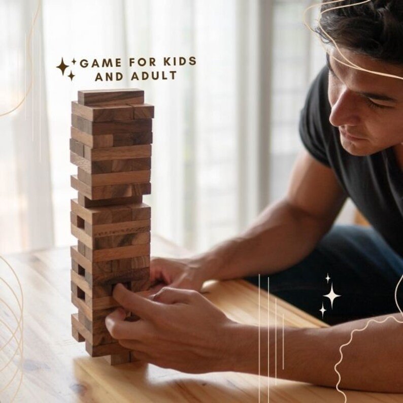 Stacking blocks wood balance game handmade stacking Fun Board Games Kids Ages 4 to Adults - RetroVibes.au