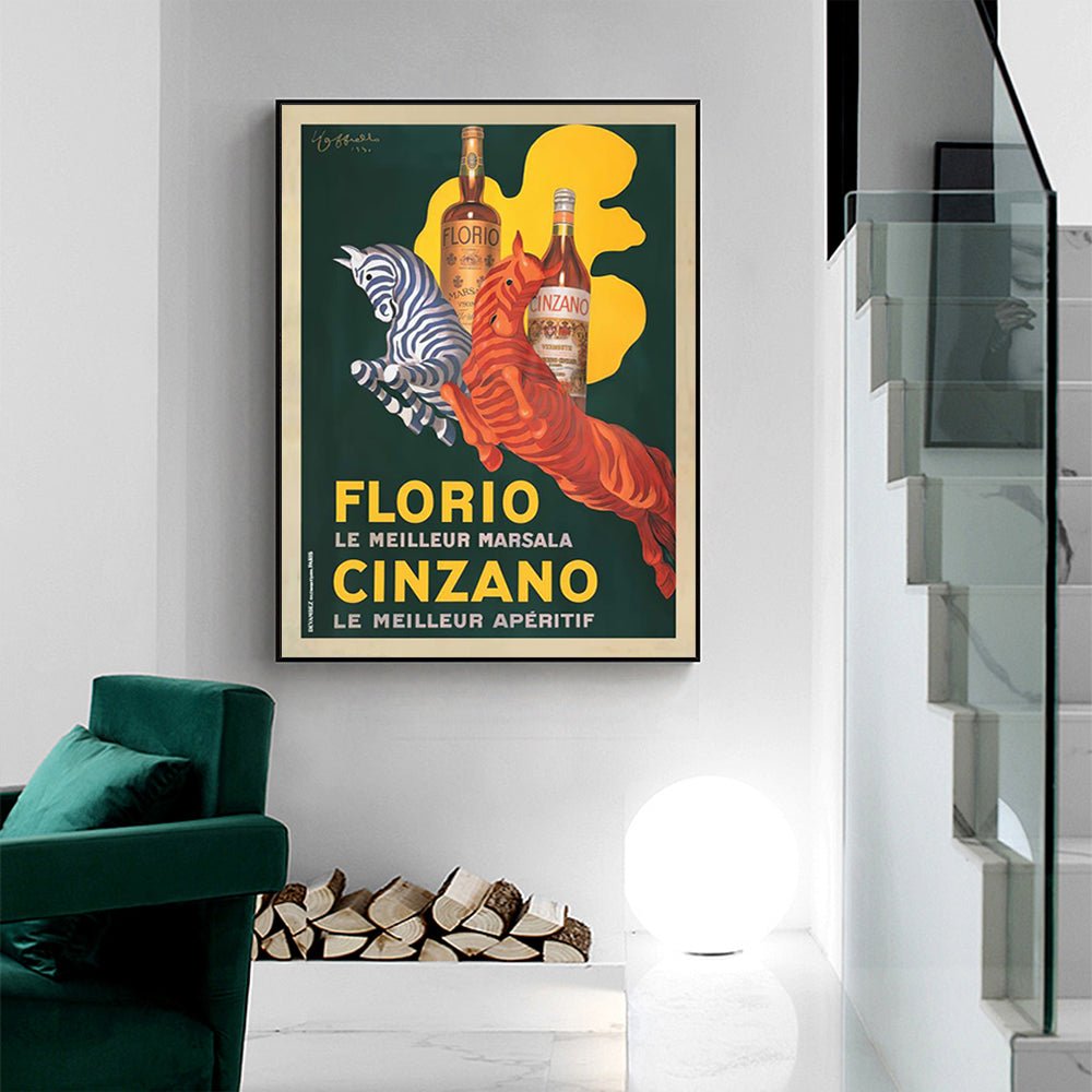 Wall Art 50cmx70cm Florio Cinzano Black Frame Canvas - RetroVibes.au