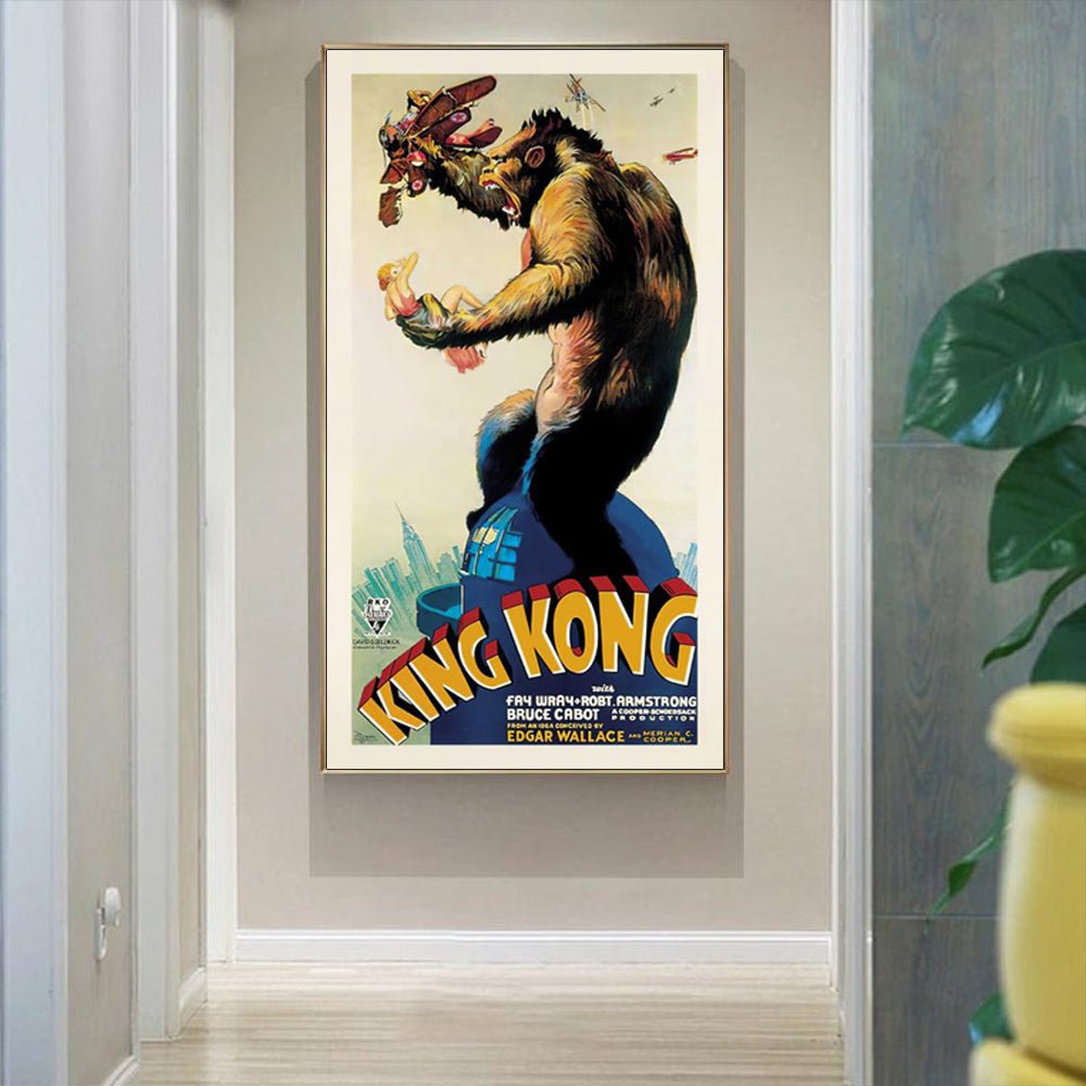 Wall Art 60cmx120cm King Kong 1933 Gold Frame Canvas - RetroVibes.au