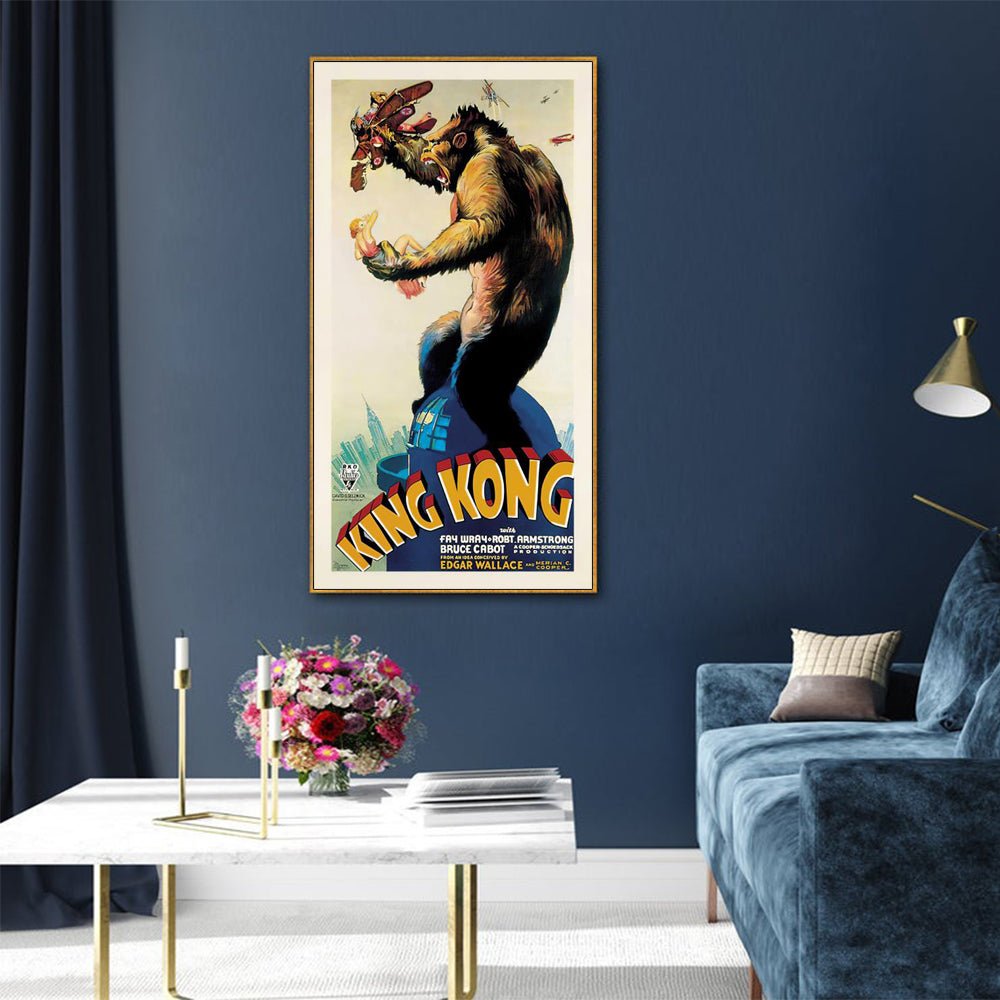 Wall Art 60cmx120cm King Kong 1933 Gold Frame Canvas - RetroVibes.au