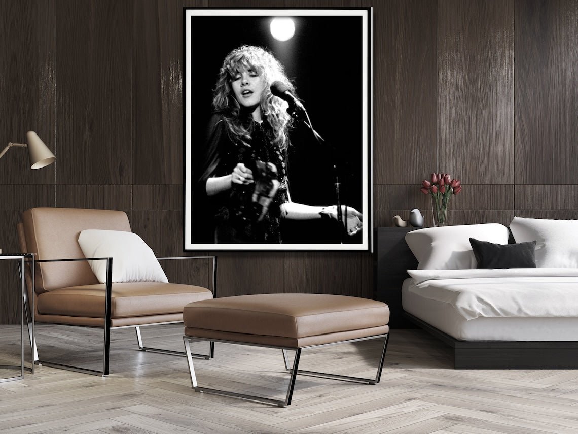 Wall Art 90cmx135cm Young Stevie Nicks in Concert Poster, Black Frame Canvas - RetroVibes.au