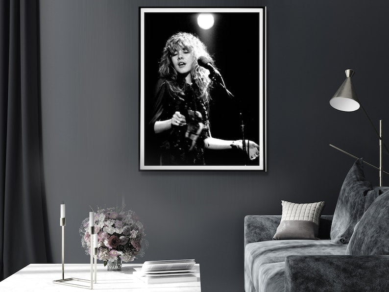 Wall Art 90cmx135cm Young Stevie Nicks in Concert Poster, Black Frame Canvas - RetroVibes.au