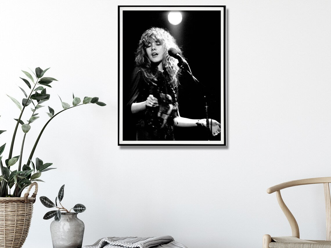 Wall Art 90cmx135cm Young Stevie Nicks in Concert Poster, Black Frame Canvas - RetroVibes.au