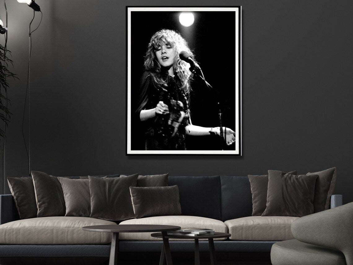 Wall Art 90cmx135cm Young Stevie Nicks in Concert Poster, Black Frame Canvas - RetroVibes.au